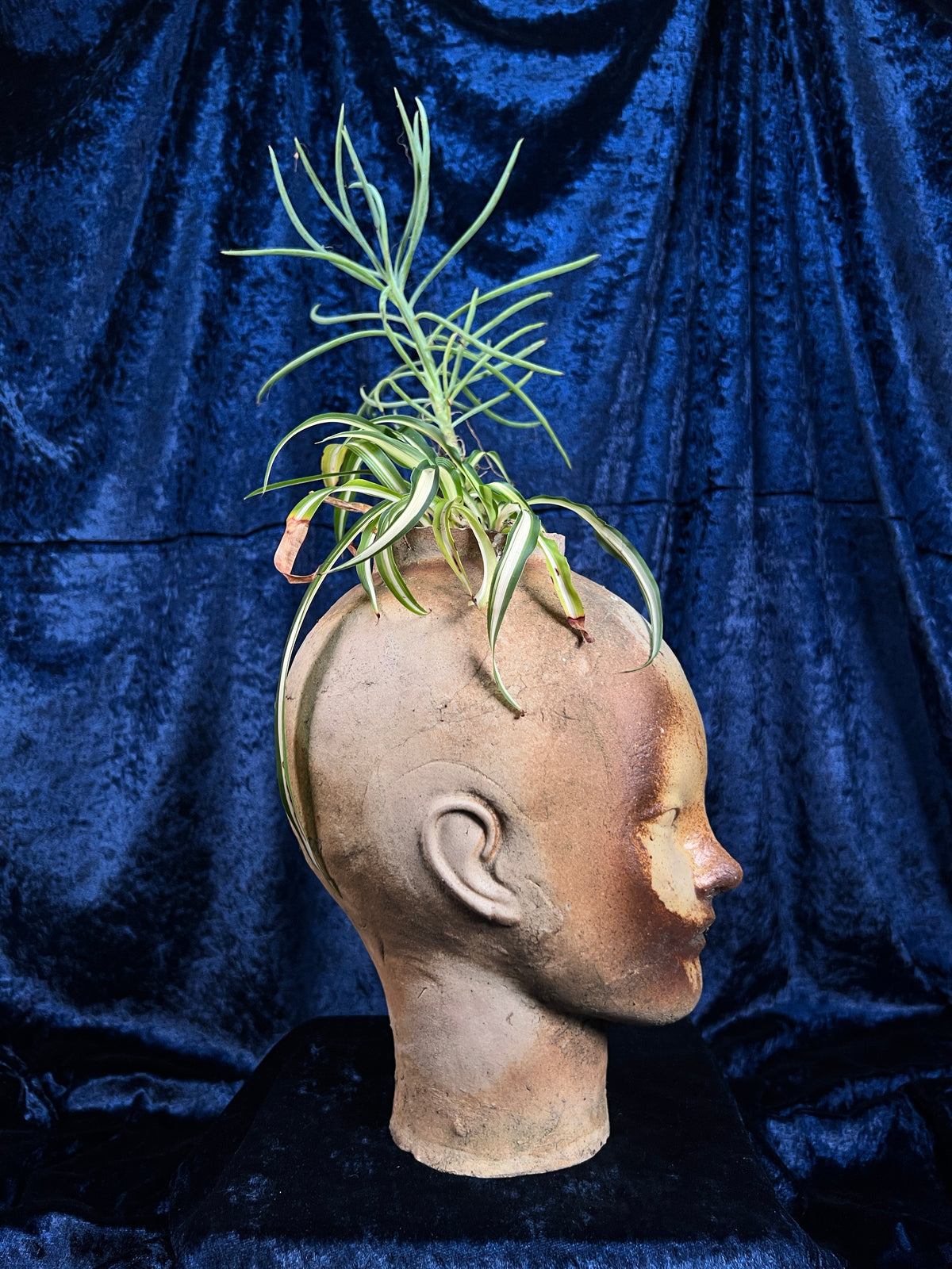 Vintage Stoneware Head Planter - Sculptural Human Face Ceramic Vase