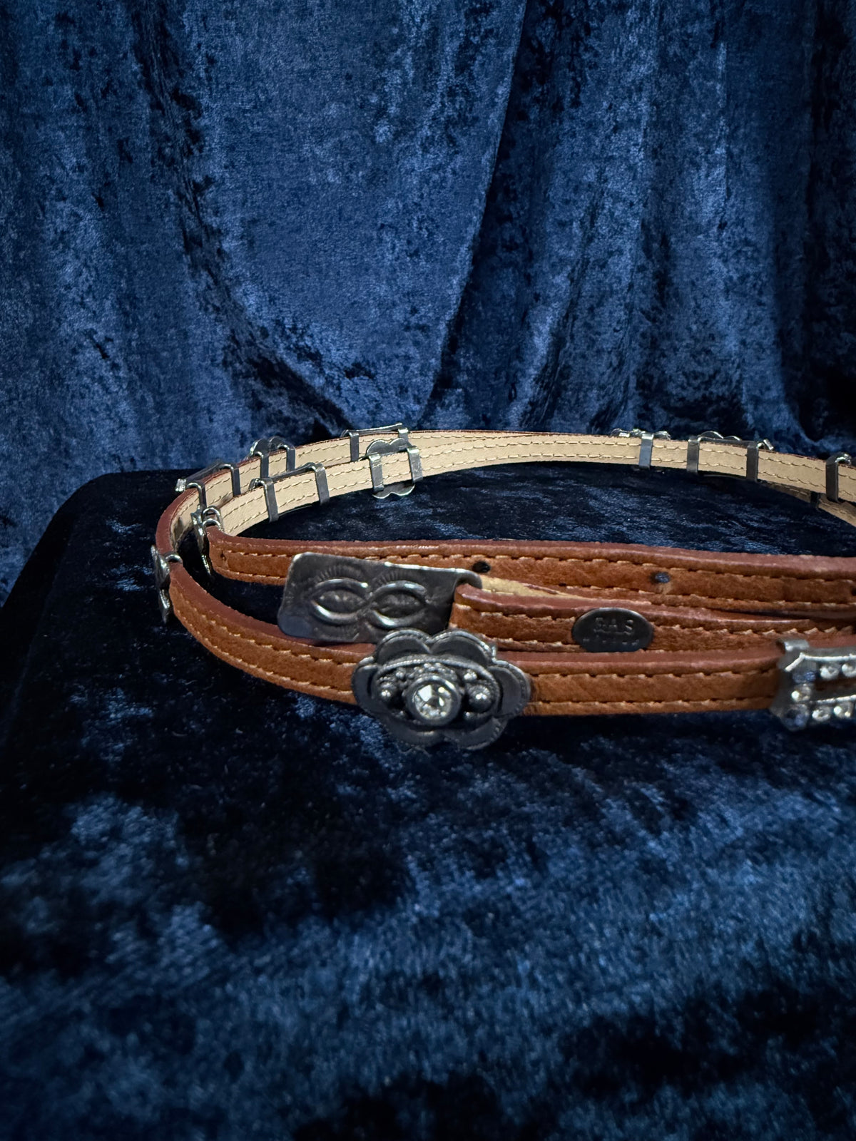 Vintage Leather Belt - Eighteen Sliding Gem Pieces and Hook Closure