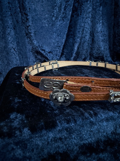 Vintage Leather Belt - Eighteen Sliding Gem Pieces and Hook Closure