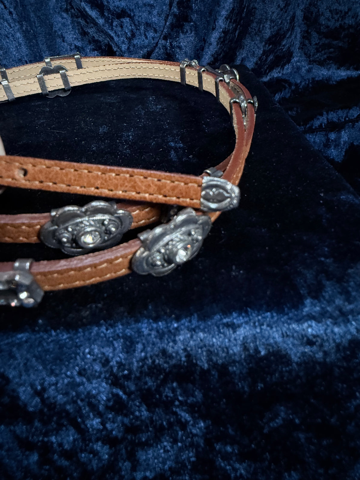 Vintage Leather Belt - Eighteen Sliding Gem Pieces and Hook Closure