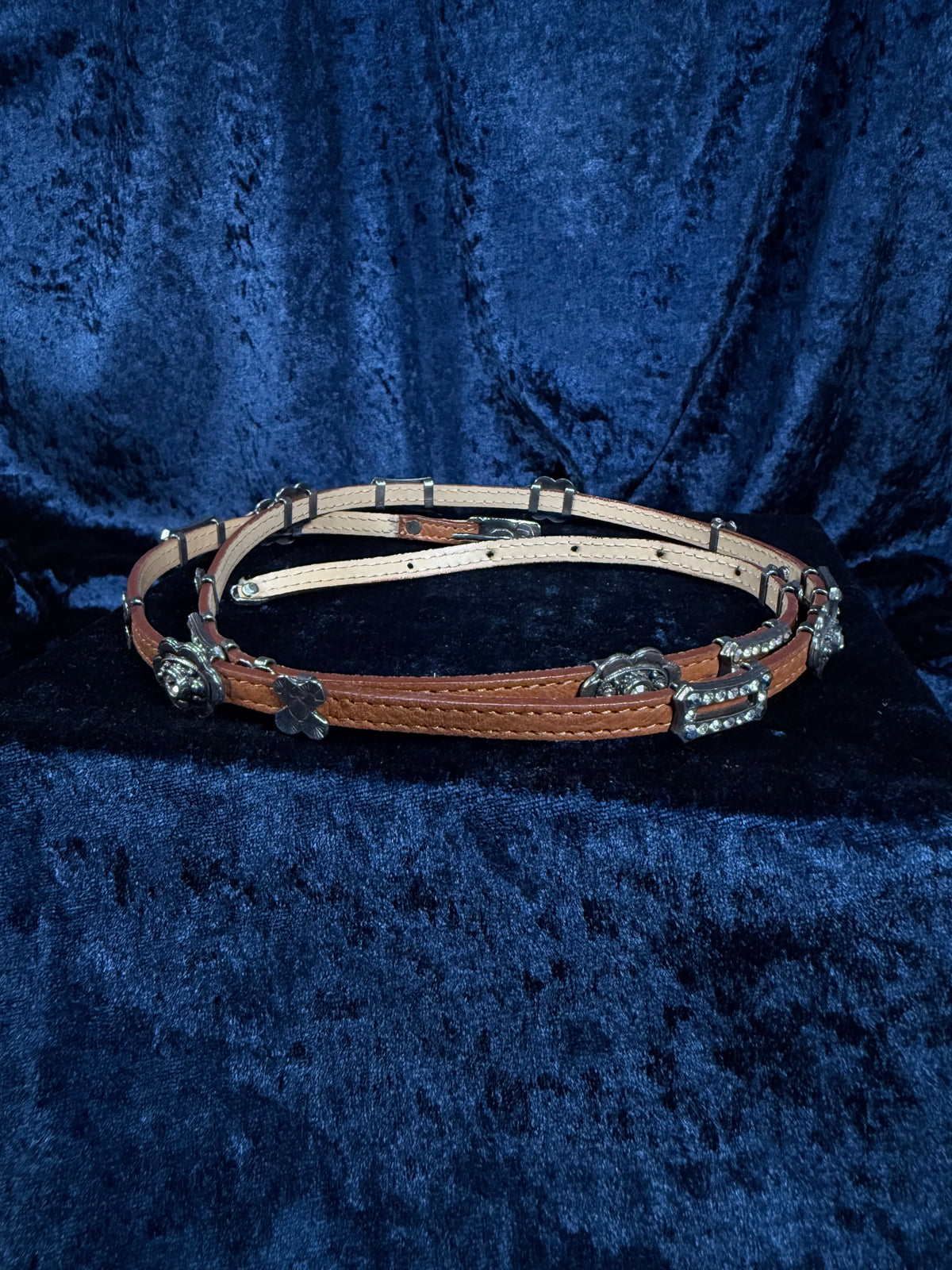 Vintage Leather Belt - Eighteen Sliding Gem Pieces and Hook Closure