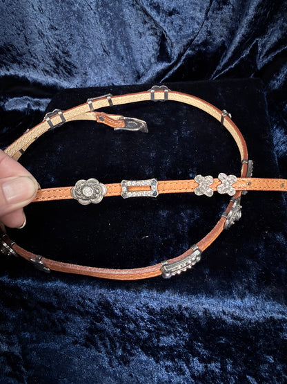Vintage Leather Belt - Eighteen Sliding Gem Pieces and Hook Closure