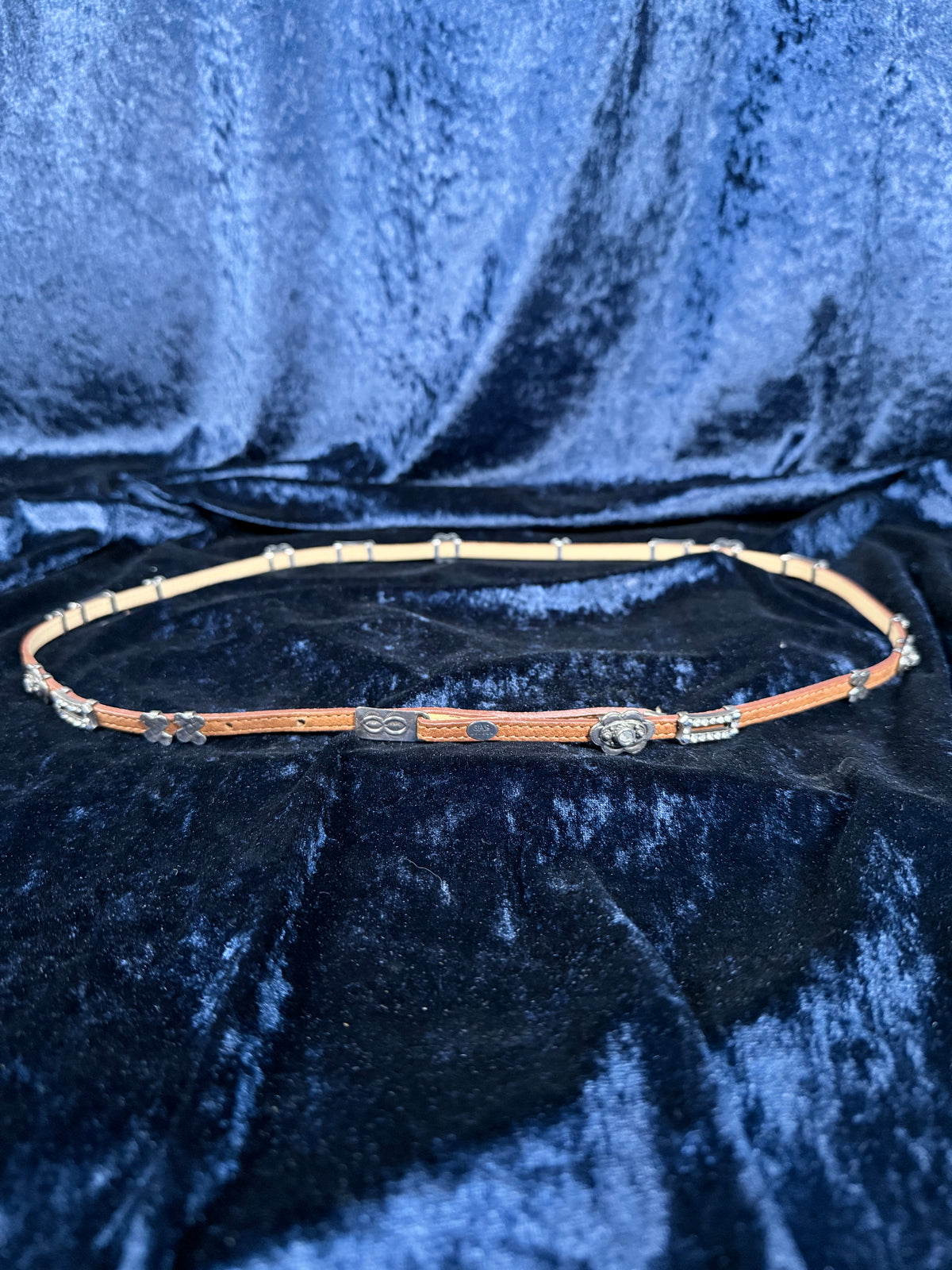 Vintage Leather Belt - Eighteen Sliding Gem Pieces and Hook Closure