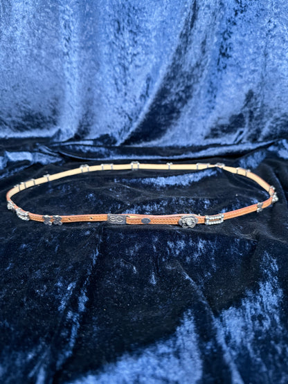 Vintage Leather Belt - Eighteen Sliding Gem Pieces and Hook Closure