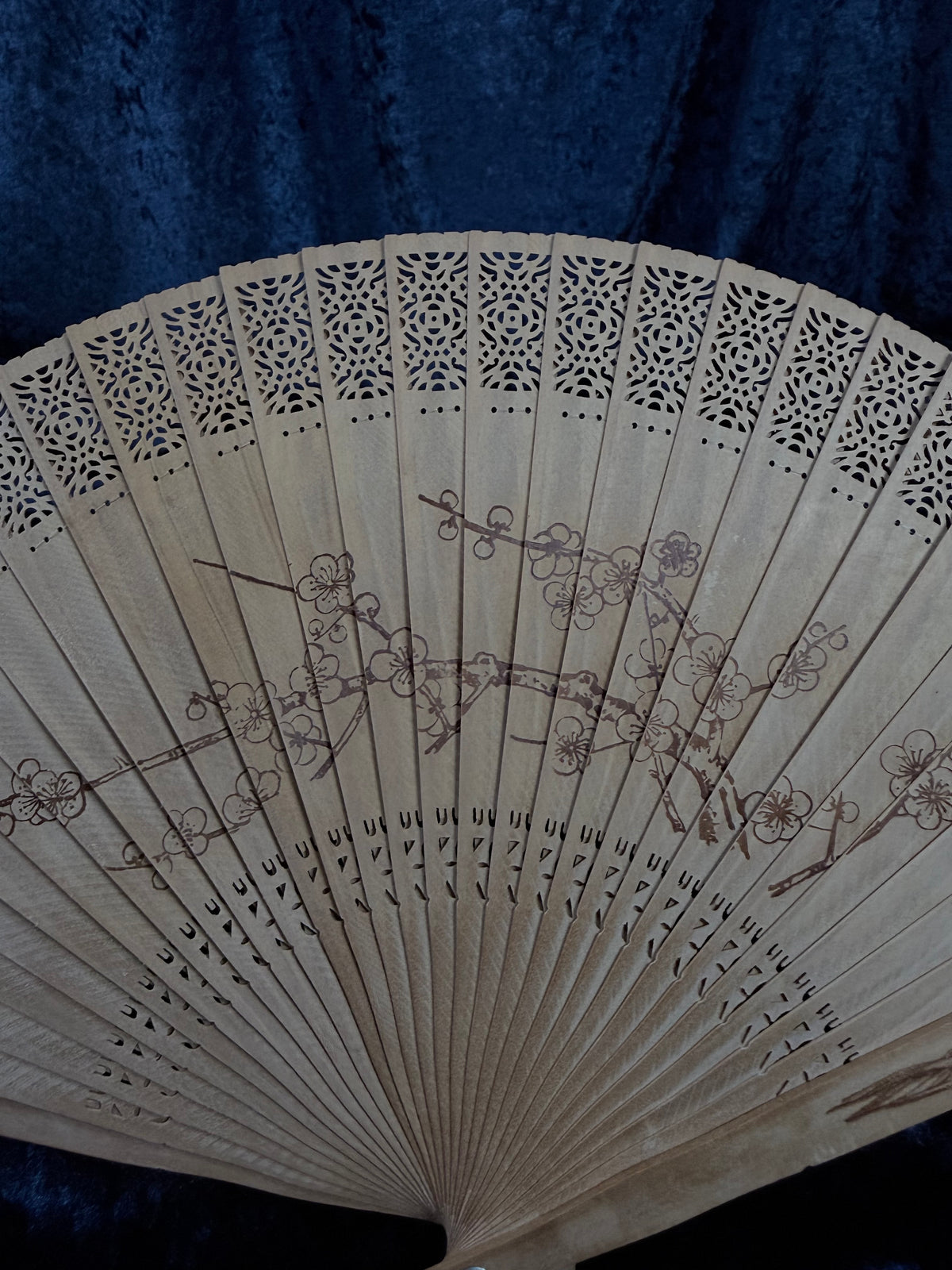 Vintage Wood Fan - Pierced Lacework and Scenic Folding Hand Fan