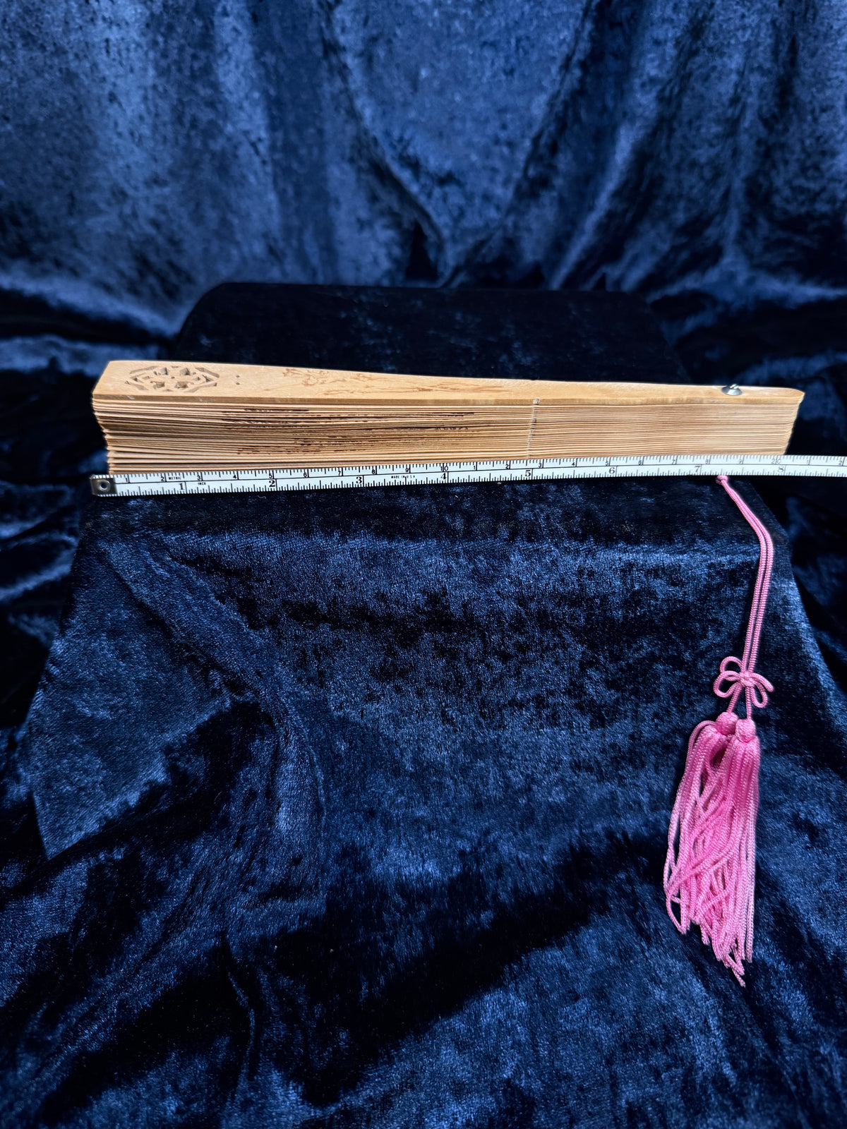 Vintage Wood Fan - Pierced Lacework and Scenic Folding Hand Fan