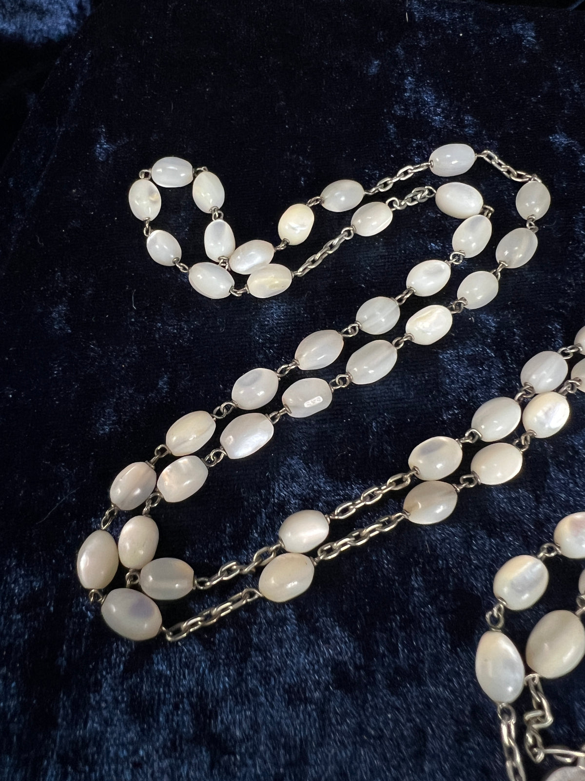 Vintage White Tigers Eye Beaded Rosary - Silver Tone Crucifix Pendant and Ave Maria Medal