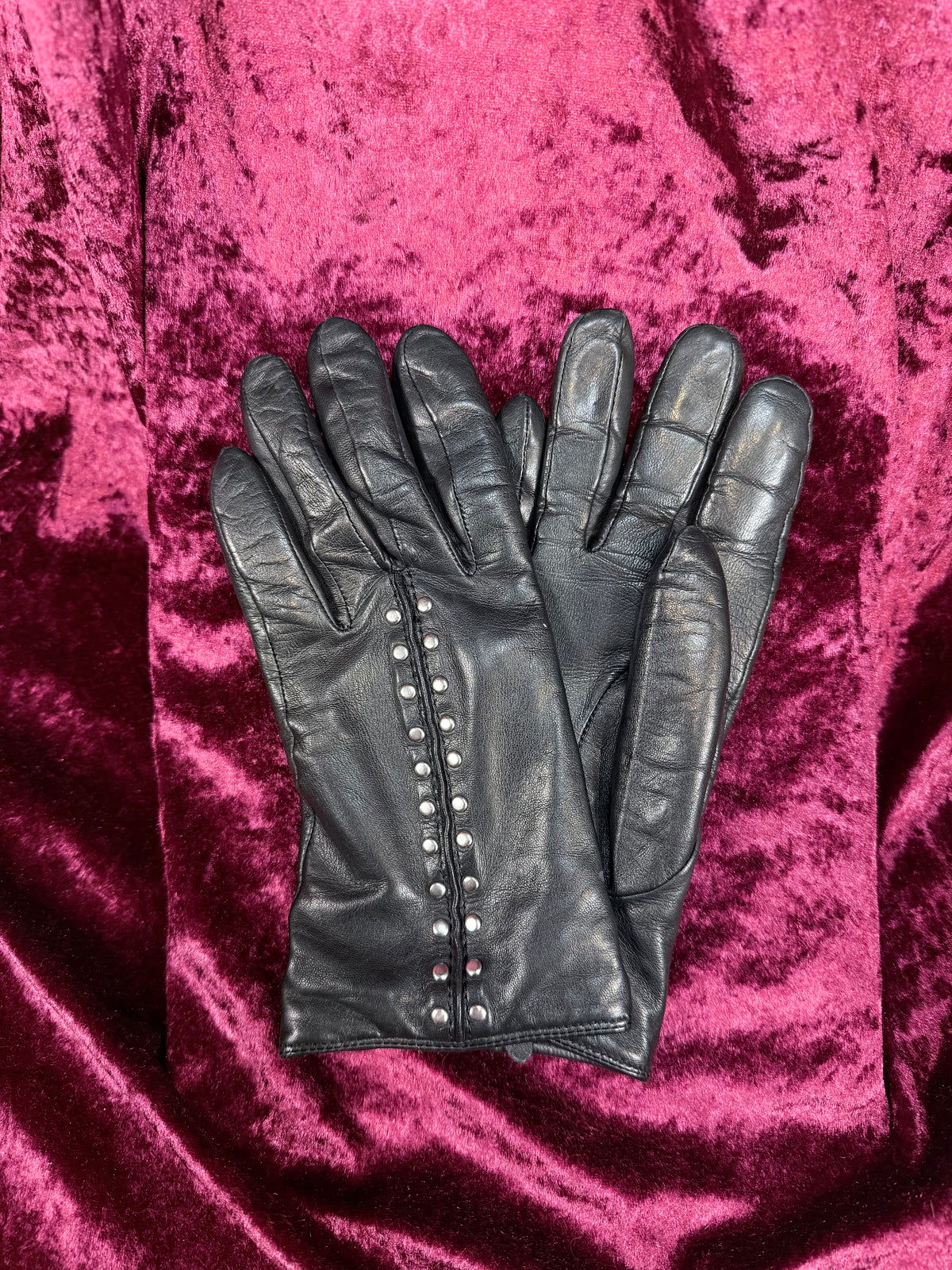 Vintage Black Leather Gloves - Michael Kors Studded Design - Medium