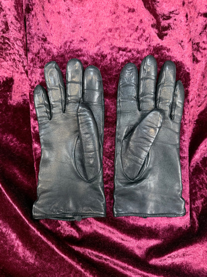 Vintage Black Leather Gloves - Michael Kors Studded Design - Medium