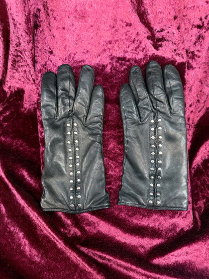 Vintage Black Leather Gloves - Michael Kors Studded Design - Medium
