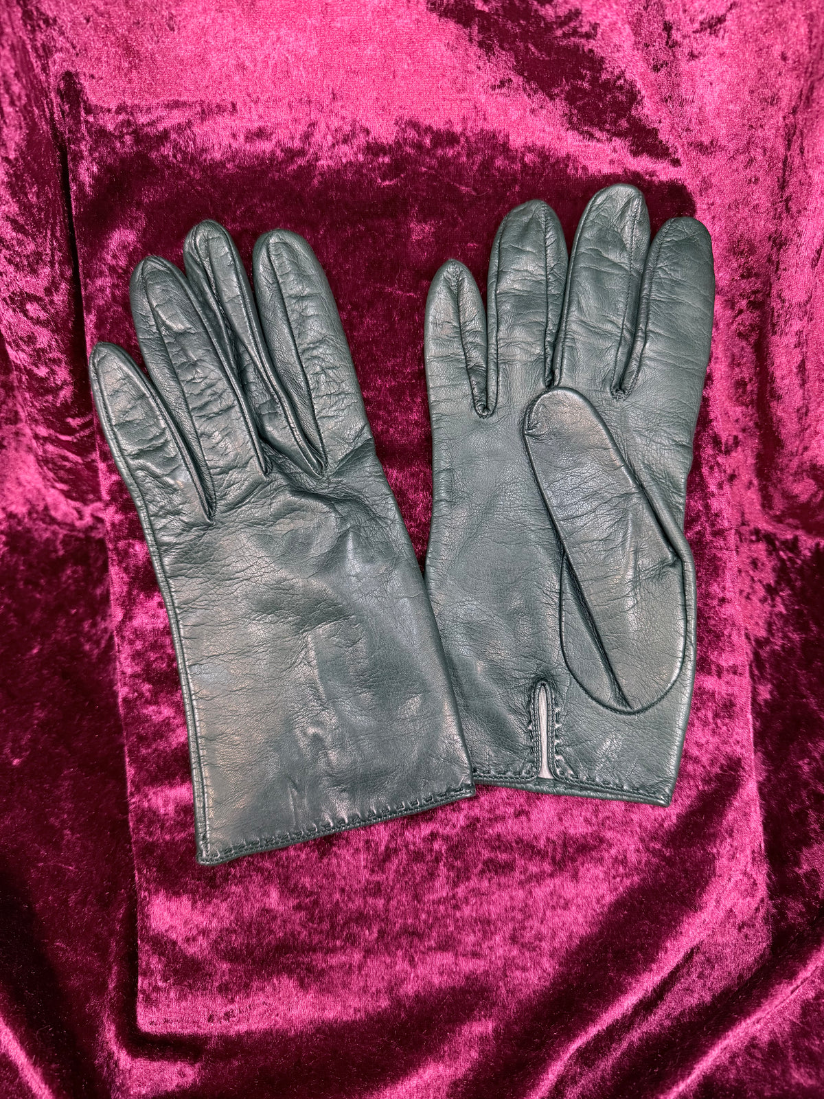 Vintage Forest Green Leather Gloves with Polyester Lining - Medium - Nordstrom