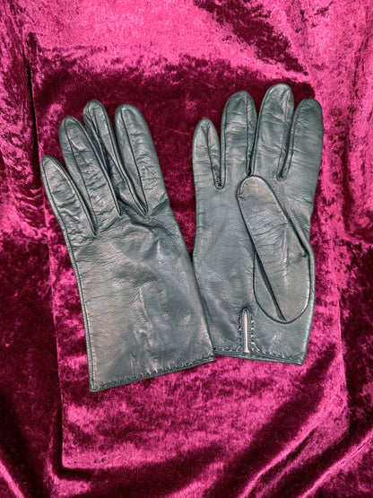 Vintage Forest Green Leather Gloves with Polyester Lining - Medium - Nordstrom