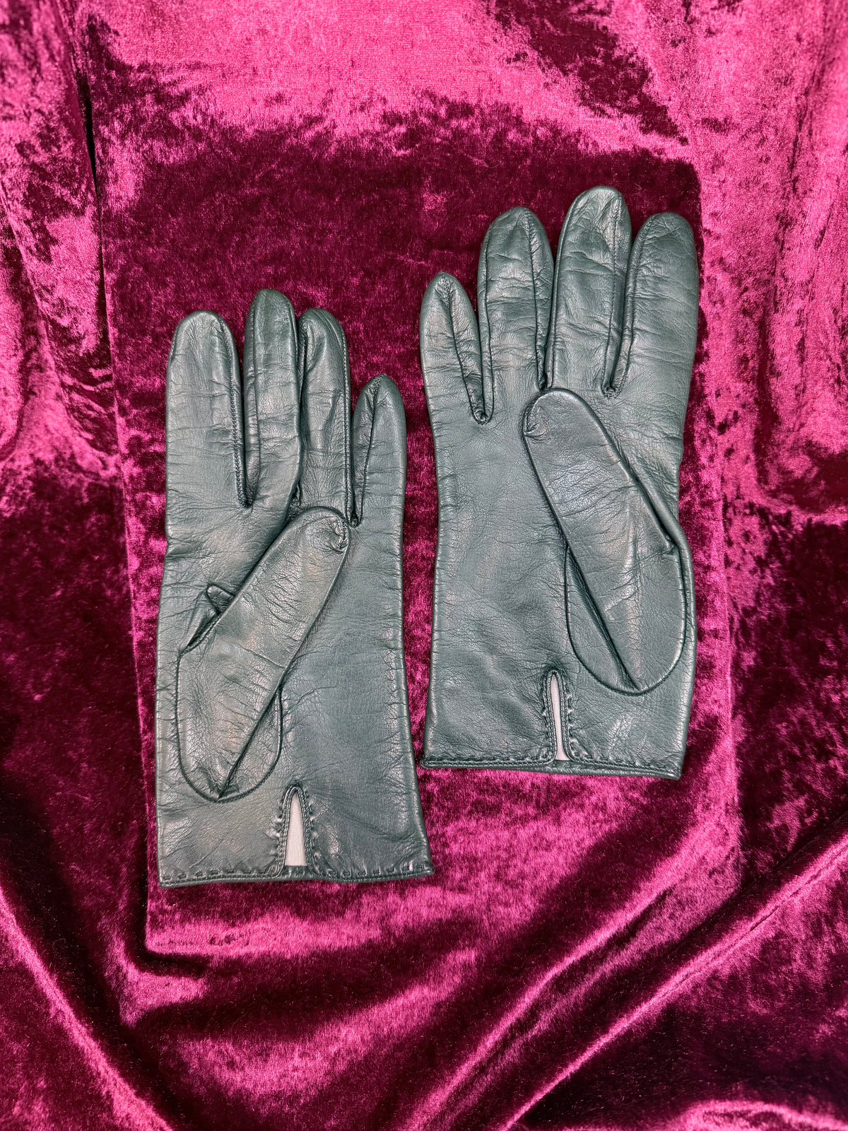 Vintage Forest Green Leather Gloves with Polyester Lining - Medium - Nordstrom