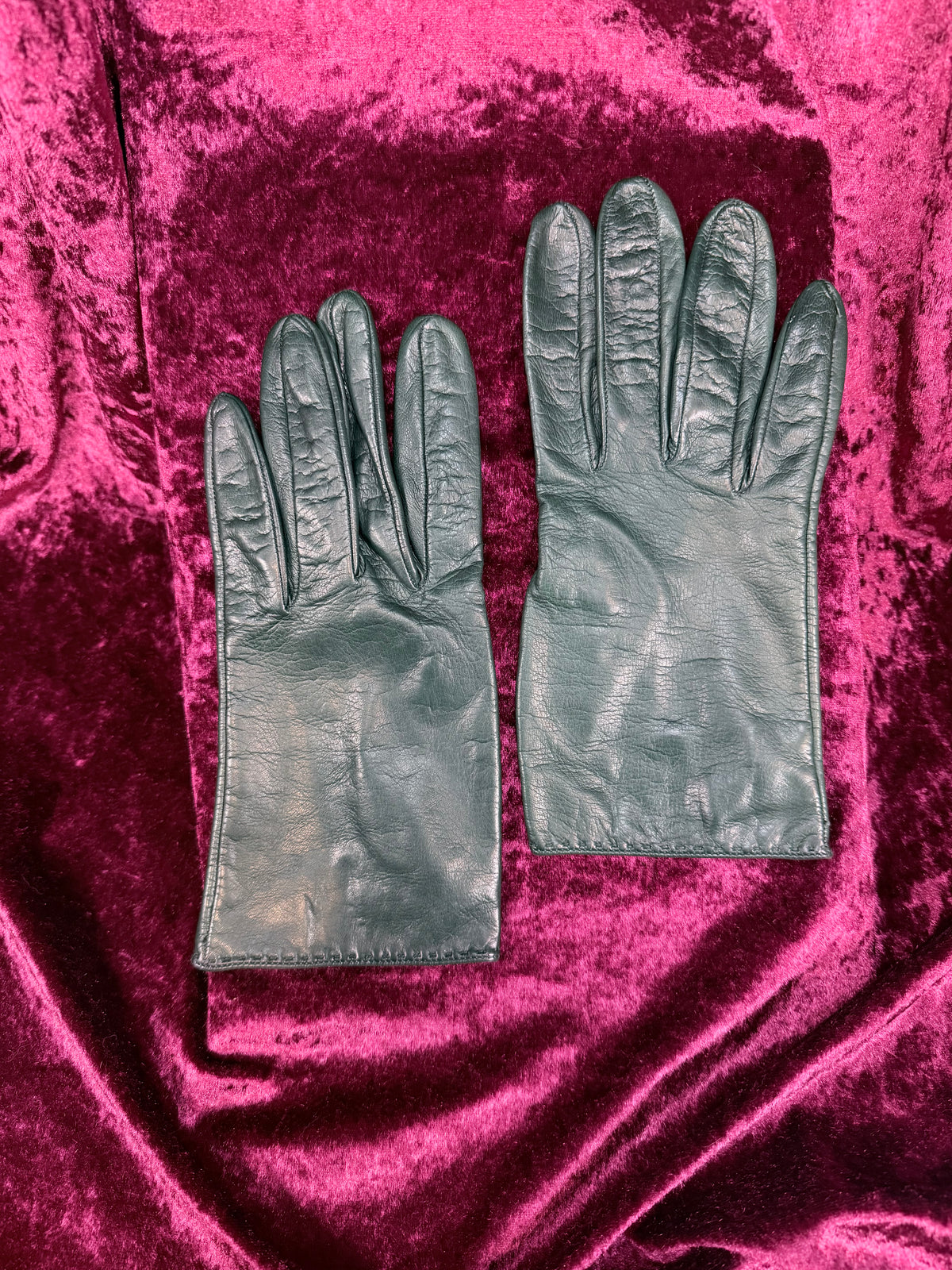 Vintage Forest Green Leather Gloves with Polyester Lining - Medium - Nordstrom