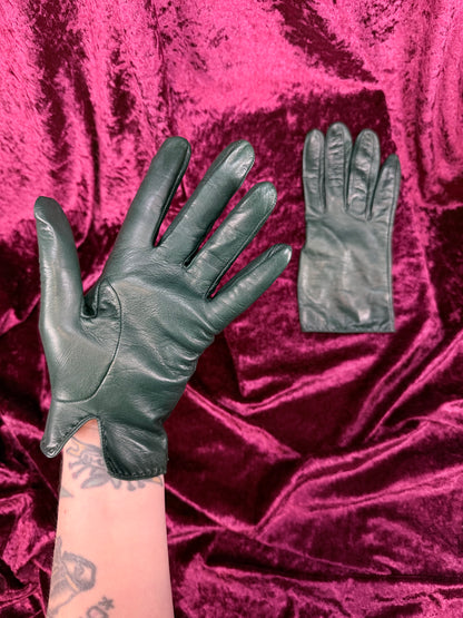 Vintage Forest Green Leather Gloves with Polyester Lining - Medium - Nordstrom