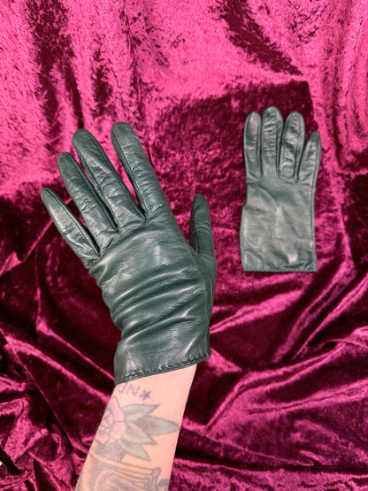 Vintage Forest Green Leather Gloves with Polyester Lining - Medium - Nordstrom