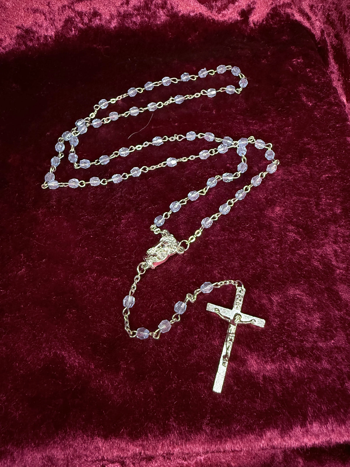 Vintage Metal Rosary - Blue Beaded Crucifix Devotional Piece