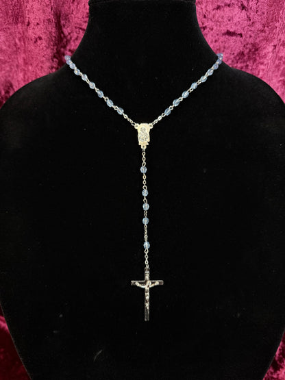 Vintage Metal Rosary - Blue Beaded Crucifix Devotional Piece