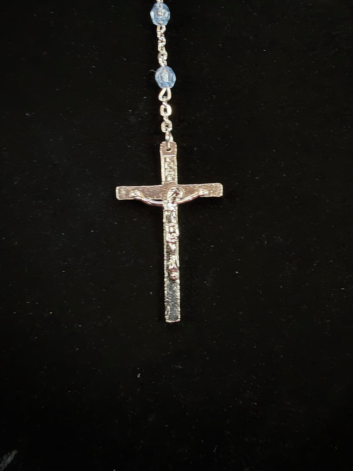 Vintage Metal Rosary - Blue Beaded Crucifix Devotional Piece