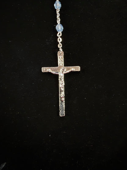 Vintage Metal Rosary - Blue Beaded Crucifix Devotional Piece
