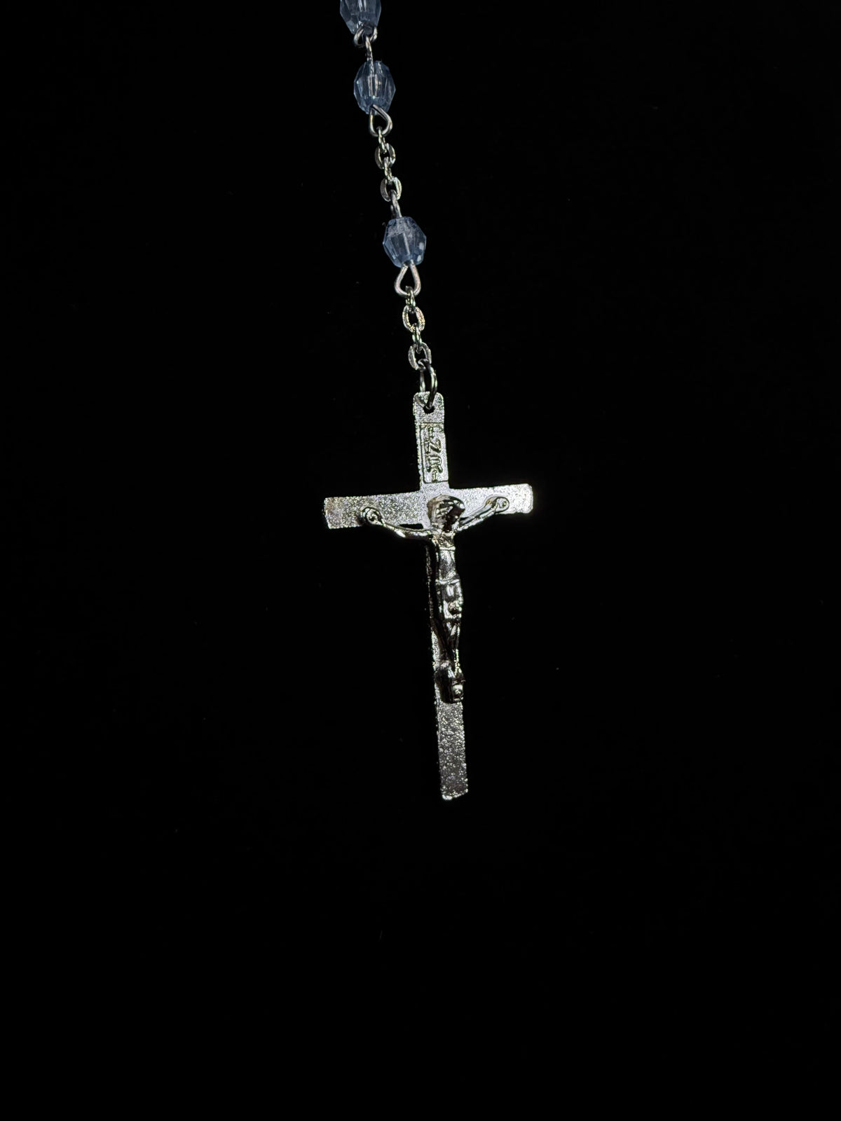 Vintage Metal Rosary - Blue Beaded Crucifix Devotional Piece