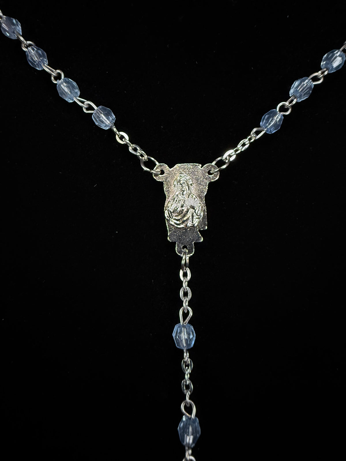 Vintage Metal Rosary - Blue Beaded Crucifix Devotional Piece