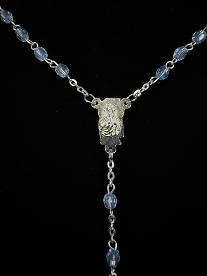 Vintage Metal Rosary - Blue Beaded Crucifix Devotional Piece