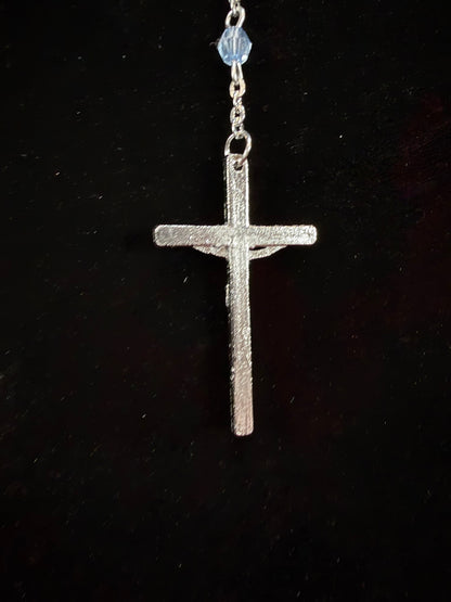 Vintage Metal Rosary - Blue Beaded Crucifix Devotional Piece