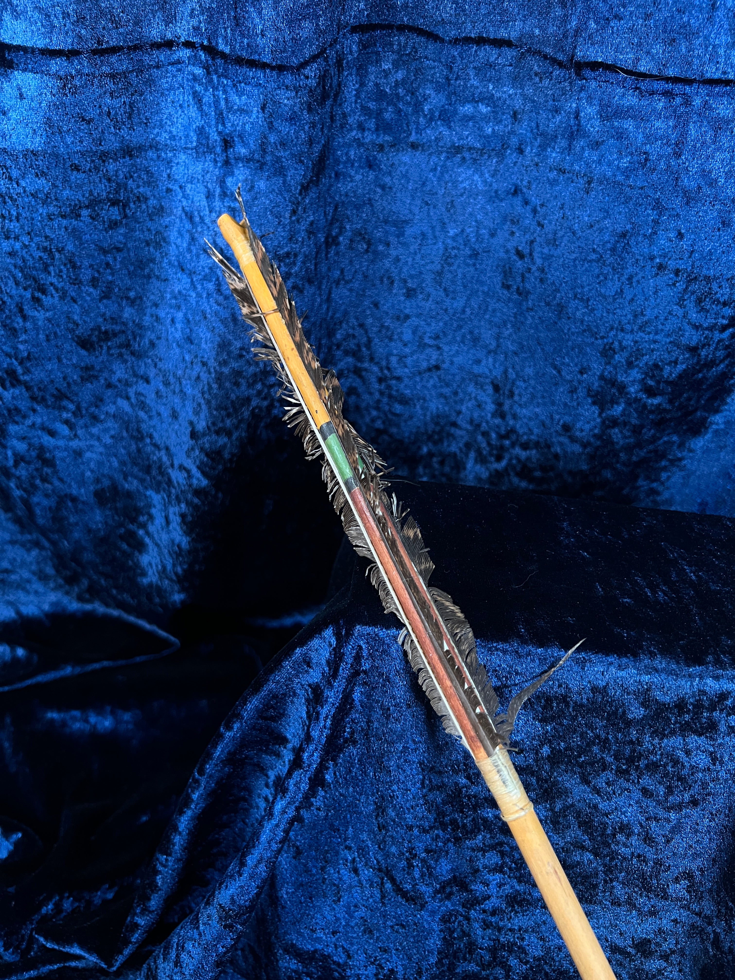Vintage Wood Arrow - Native American Feathered Stone Arrowhead