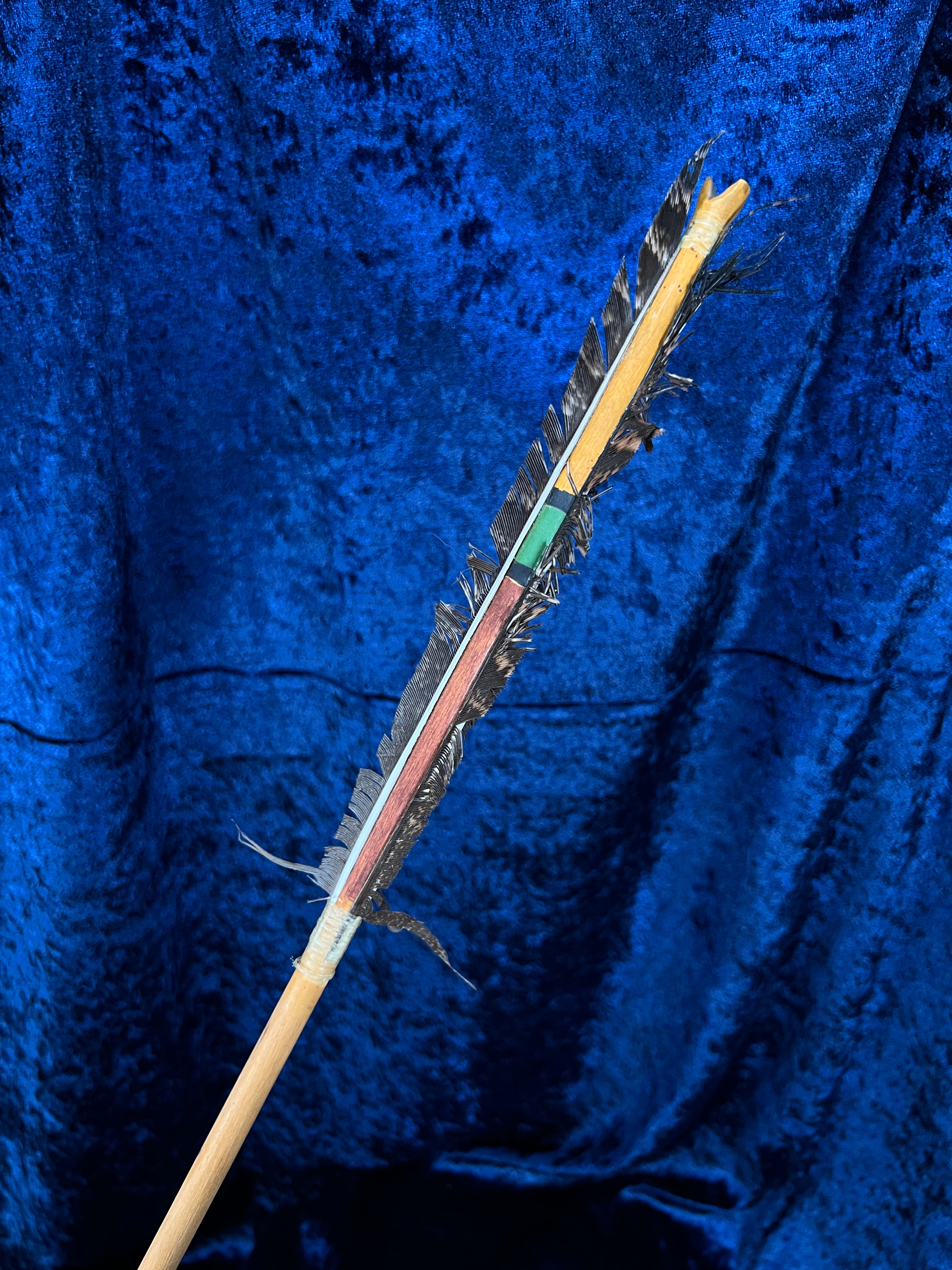 Vintage Wood Arrow - Native American Feathered Stone Arrowhead