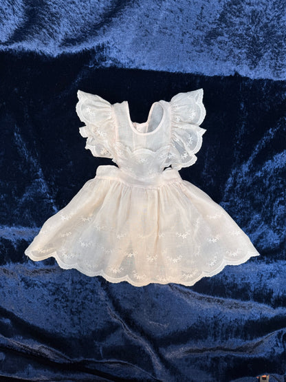 Vintage Sheer Baby Doll Dress - Embroidered Lace and White Full Skirt