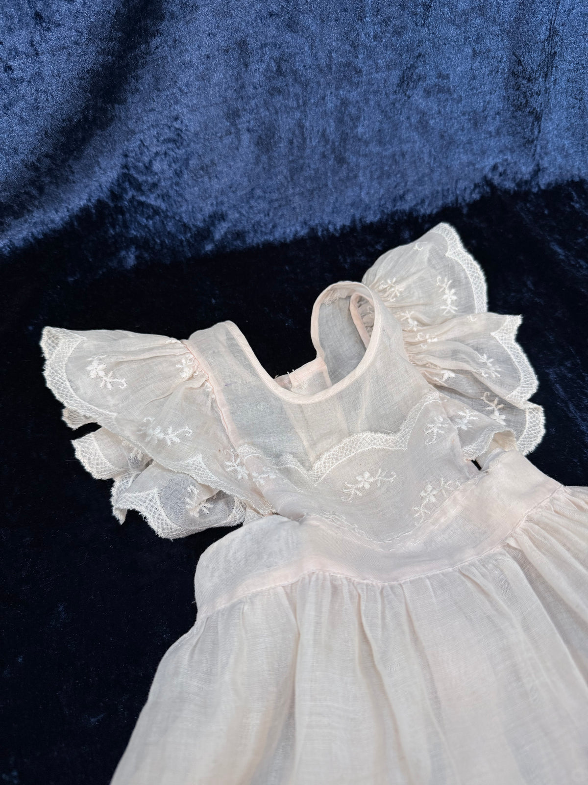 Vintage Sheer Baby Doll Dress - Embroidered Lace and White Full Skirt
