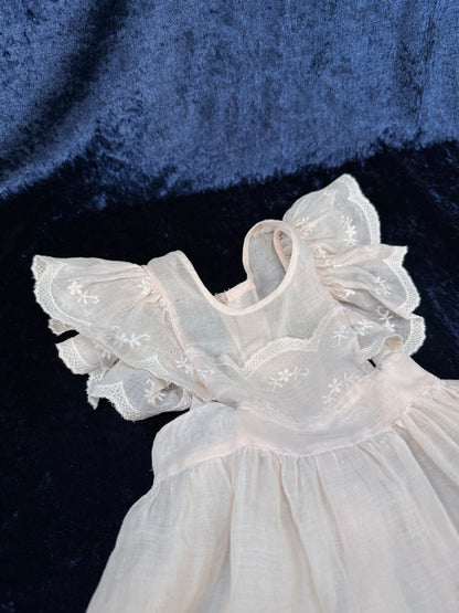 Vintage Sheer Baby Doll Dress - Embroidered Lace and White Full Skirt