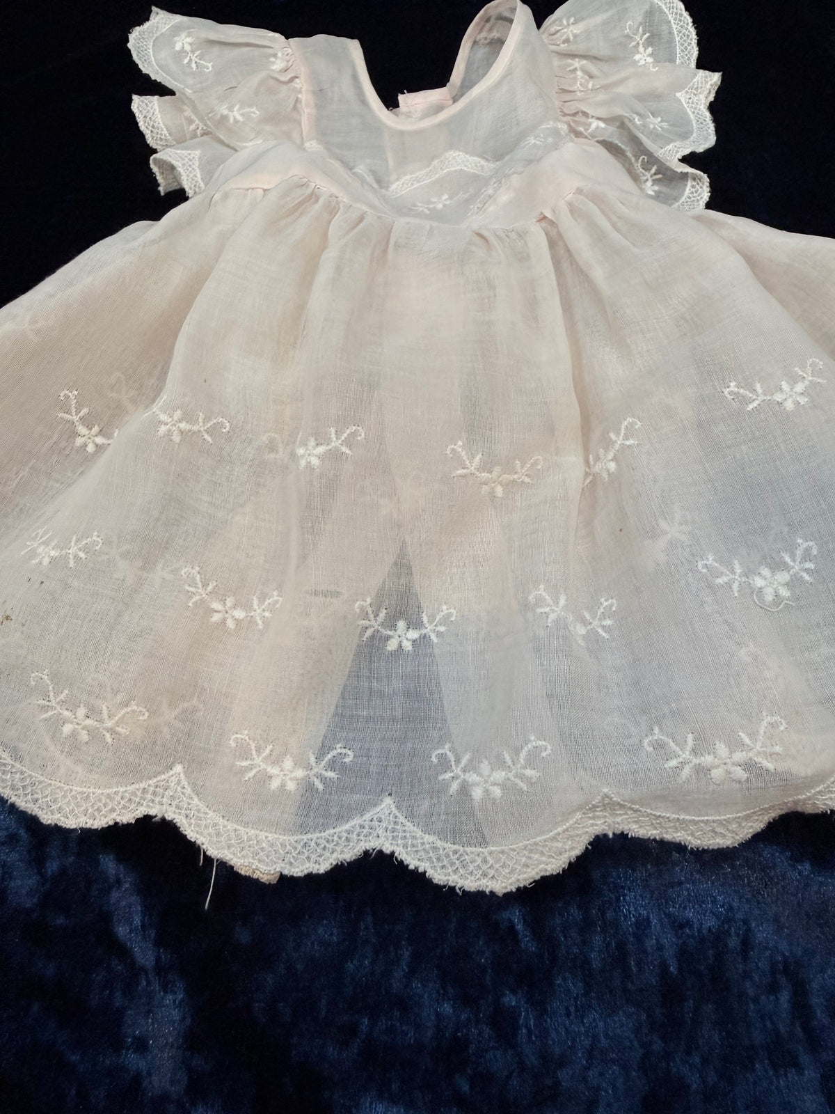 Vintage Sheer Baby Doll Dress - Embroidered Lace and White Full Skirt