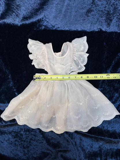 Vintage Sheer Baby Doll Dress - Embroidered Lace and White Full Skirt
