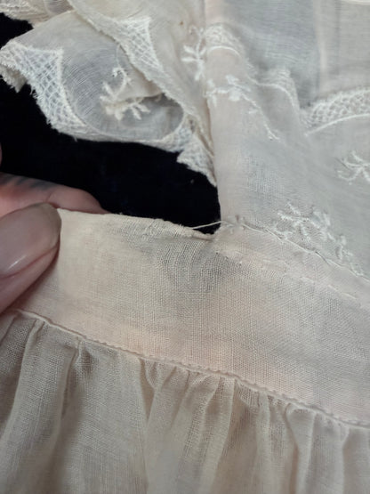 Vintage Sheer Baby Doll Dress - Embroidered Lace and White Full Skirt