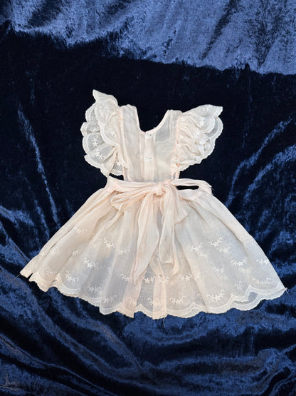 Vintage Sheer Baby Doll Dress - Embroidered Lace and White Full Skirt