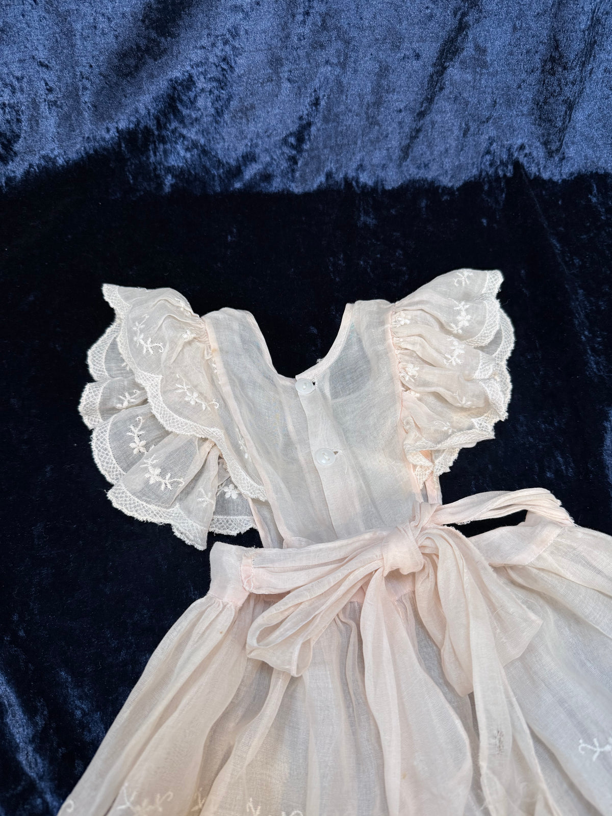Vintage Sheer Baby Doll Dress - Embroidered Lace and White Full Skirt