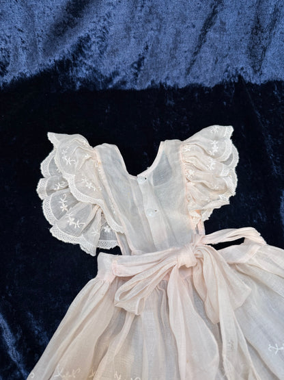 Vintage Sheer Baby Doll Dress - Embroidered Lace and White Full Skirt