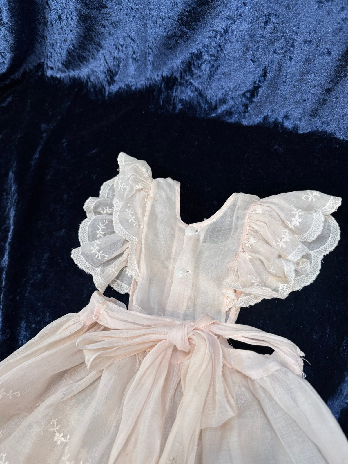 Vintage Sheer Baby Doll Dress - Embroidered Lace and White Full Skirt