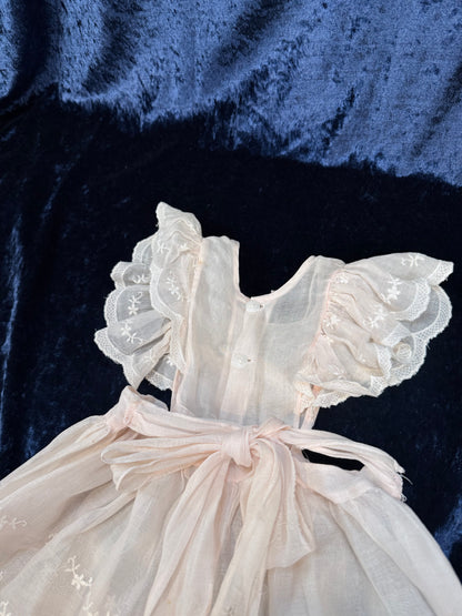 Vintage Sheer Baby Doll Dress - Embroidered Lace and White Full Skirt
