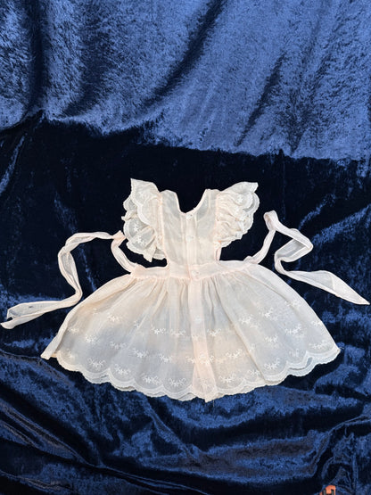 Vintage Sheer Baby Doll Dress - Embroidered Lace and White Full Skirt