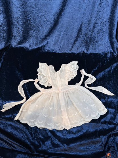 Vintage Sheer Baby Doll Dress - Embroidered Lace and White Full Skirt