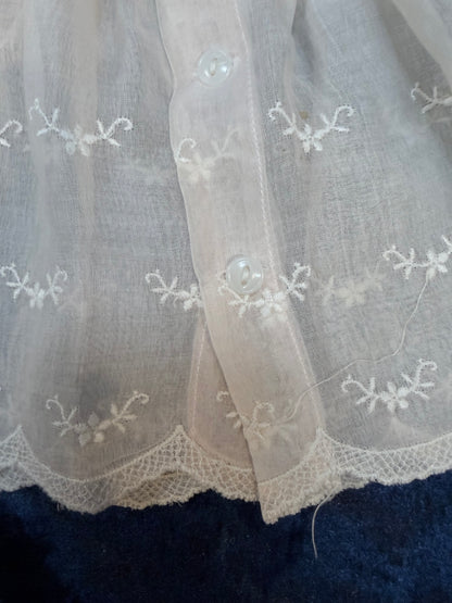 Vintage Sheer Baby Doll Dress - Embroidered Lace and White Full Skirt