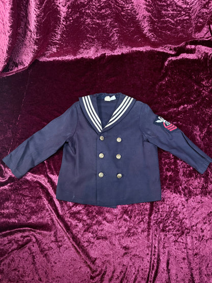 Vintage Childrens Cracker Jack Sailor Uniform - Jacket and Pants - Nautical Gold Buttons and Crest Detail - R. Gee Made in USA - 8T