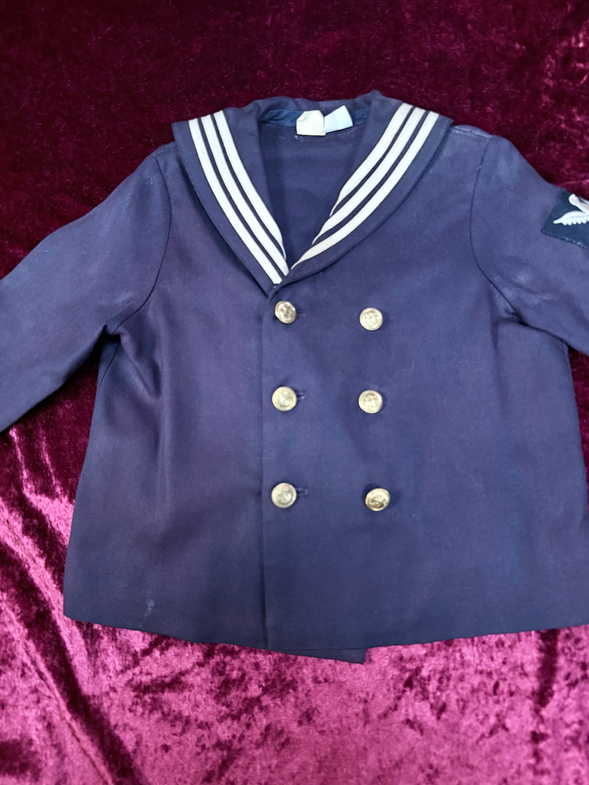 Vintage Childrens Cracker Jack Sailor Uniform - Jacket and Pants - Nautical Gold Buttons and Crest Detail - R. Gee Made in USA - 8T