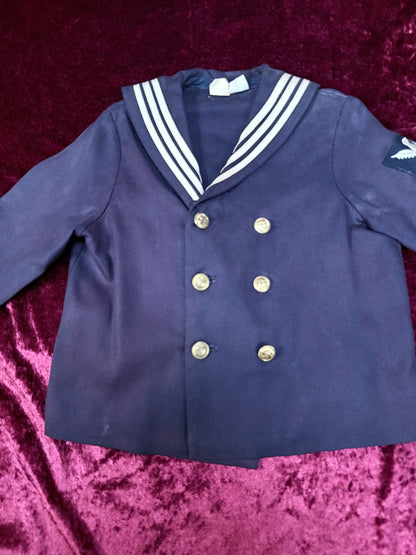 Vintage Childrens Cracker Jack Sailor Uniform - Jacket and Pants - Nautical Gold Buttons and Crest Detail - R. Gee Made in USA - 8T