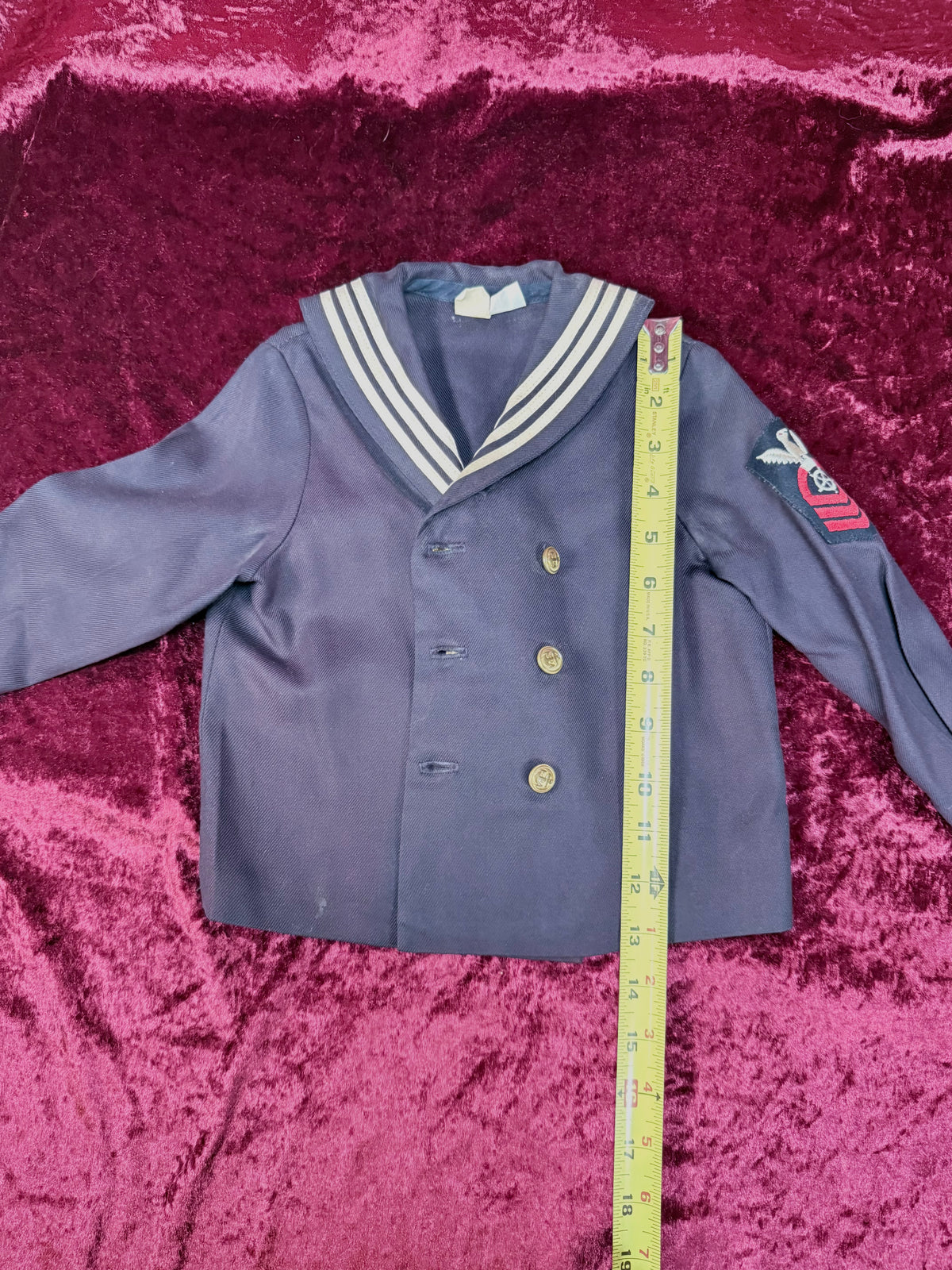 Vintage Childrens Cracker Jack Sailor Uniform - Jacket and Pants - Nautical Gold Buttons and Crest Detail - R. Gee Made in USA - 8T