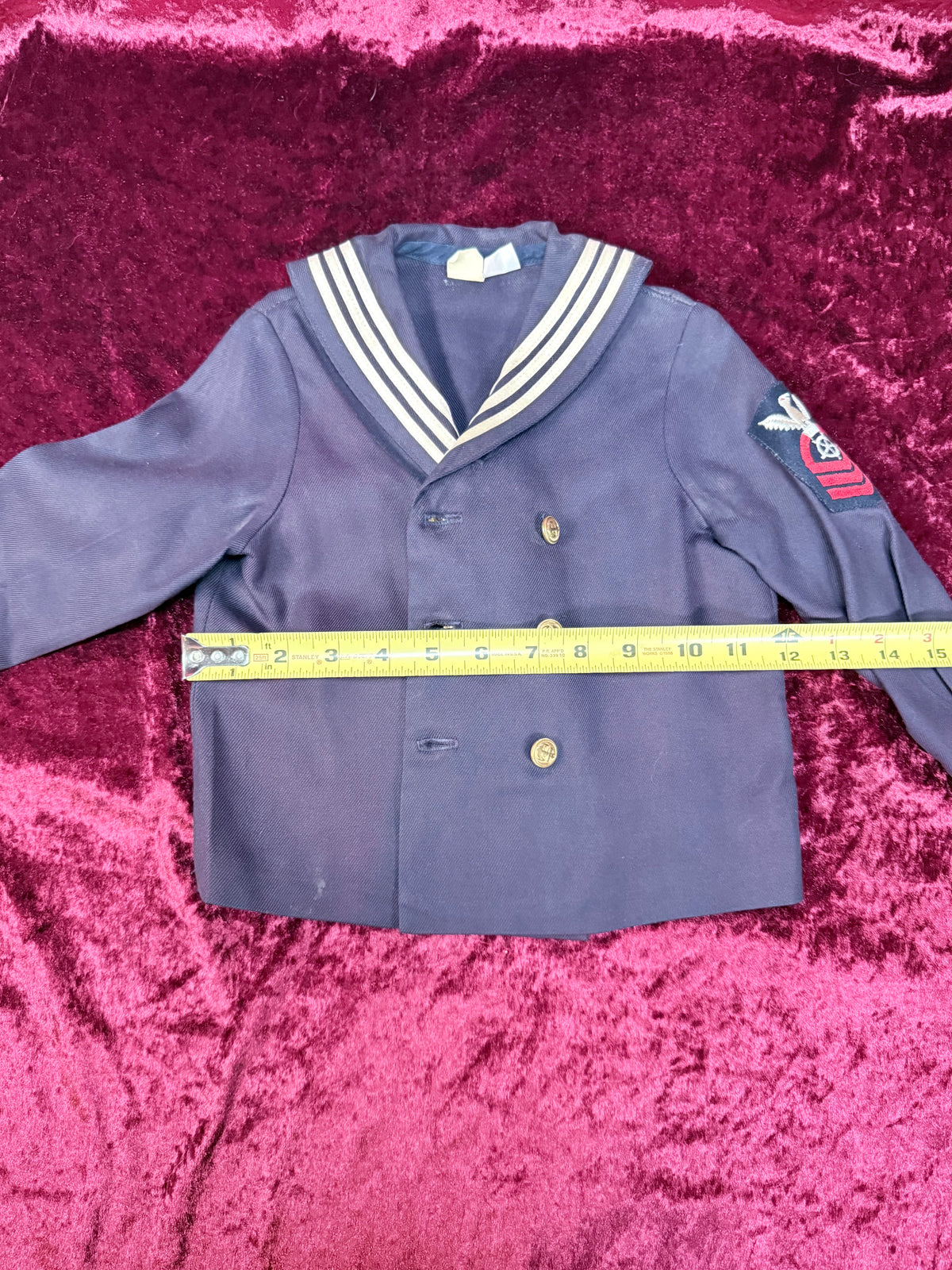 Vintage Childrens Cracker Jack Sailor Uniform - Jacket and Pants - Nautical Gold Buttons and Crest Detail - R. Gee Made in USA - 8T