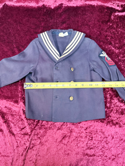Vintage Childrens Cracker Jack Sailor Uniform - Jacket and Pants - Nautical Gold Buttons and Crest Detail - R. Gee Made in USA - 8T